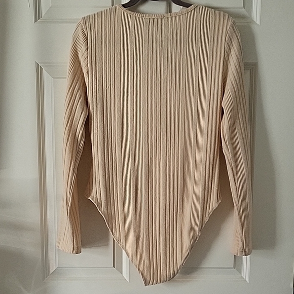 Cider Beige Ribbed Cutout Bodysuit Long Sleeve Bodycon Women’s Large - Picture 3 of 12